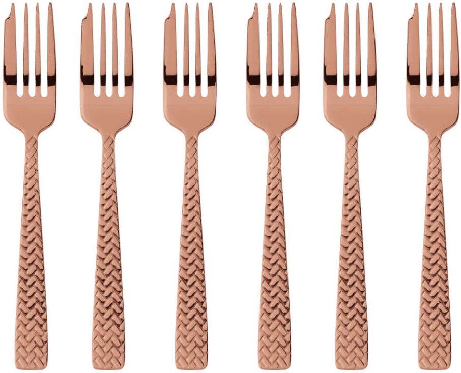 Sambonet Cortina - Edelstahl / PVD Kupfer Kuchengabel Set 6-tlg.