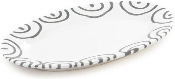 Gmundner Keramik Graugeflammt Platte oval mit Fahne Gourmet 21x14x2,1 cm