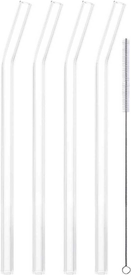 Eisch Gentleman Trinkhalm geknickt Glas Set 4-tlg. mit Reinigungsbürste - im Geschenkkarton l: 22,5 cm / d: 9 mm