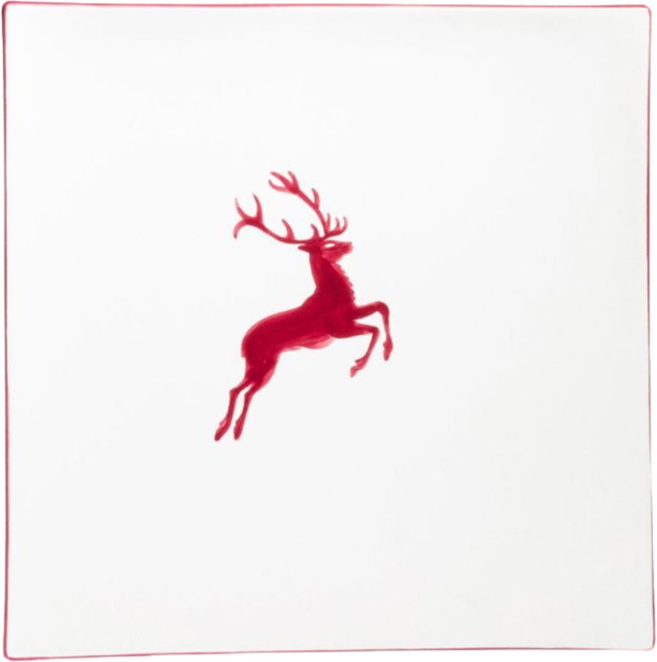 Gmundner Keramik Bordeauxroter Hirsch Platzteller eckig 31x31x2,8 cm