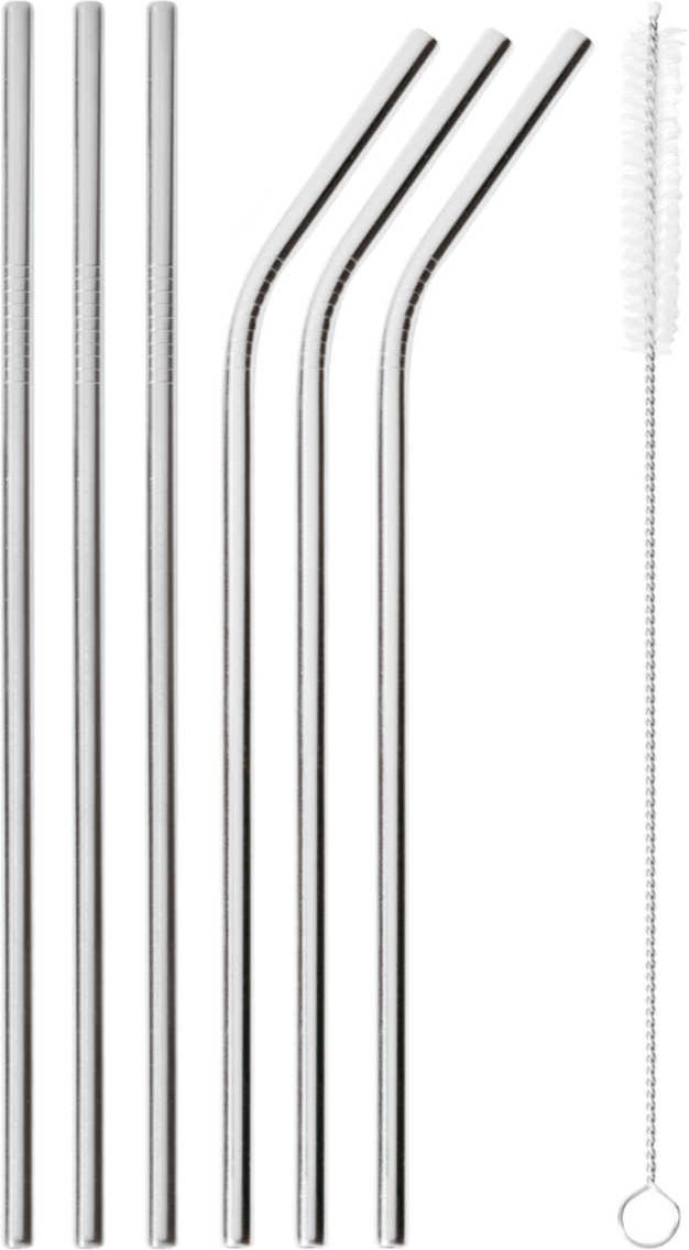 Sambonet Mix & Play - Edelstahl / PVD Silber Trinkhalm Set 6-tlg. mit Reinigungsbürste