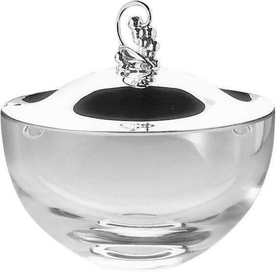 Robbe & Berking Tafelgeräte 925 Sterling Silber Schale aus Kristallglas mit Silberdeckel und Silberbeschlag d: 14 cm