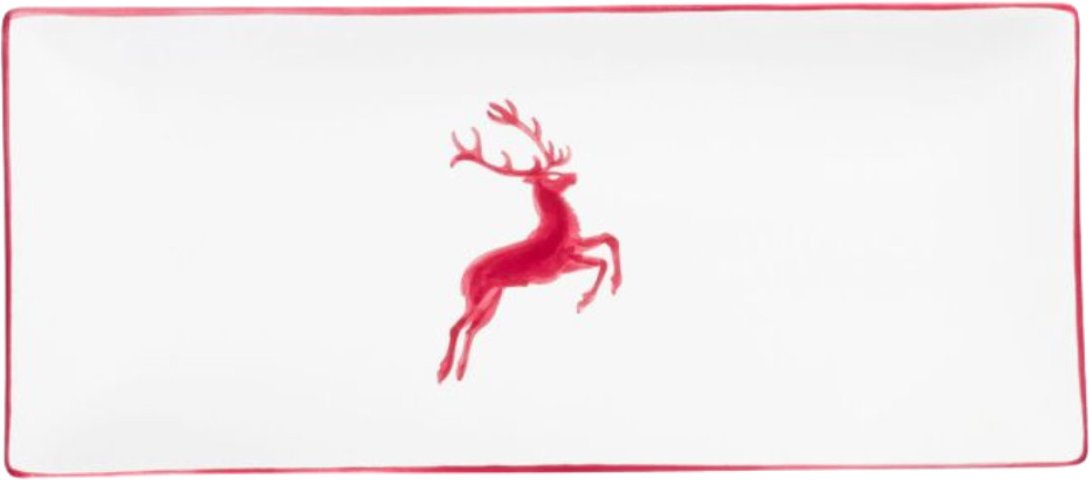 Gmundner Keramik Bordeauxroter Hirsch Platte rechteckig 36x15x2,8 cm