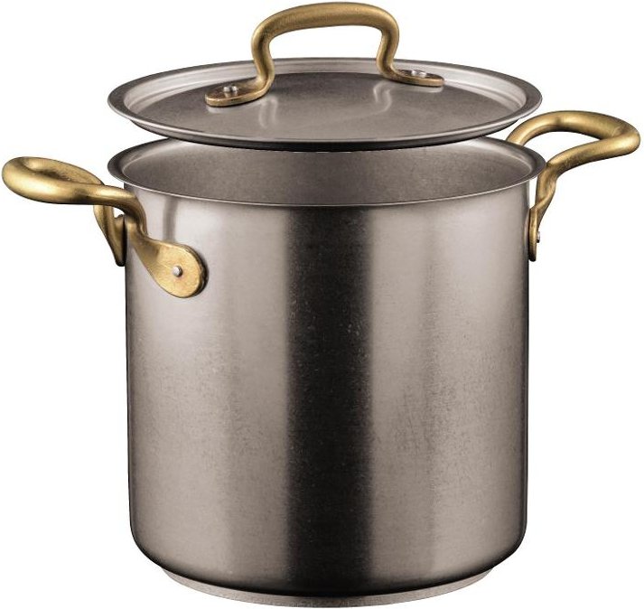 Sambonet 1965 Vintage - Edelstahl matt 18/10 Suppentopf hoch mit Deckel d: 20 cm / h: 18 cm / 5,5 L