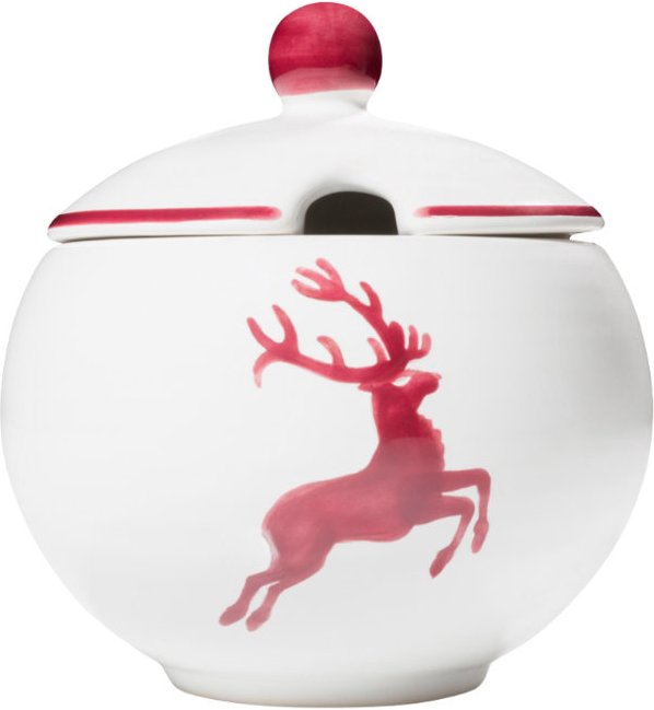 Gmundner Keramik Bordeauxroter Hirsch Zuckerdose glatt mit Ausschnitt 10 cm