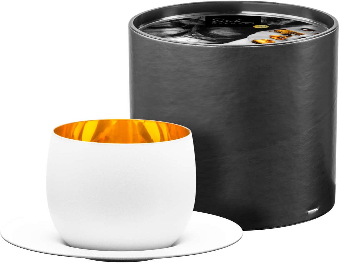 Eisch Cosmo pure white gold Cappuccinoobertasse mit Untertasse Glas Set 2-tlg.