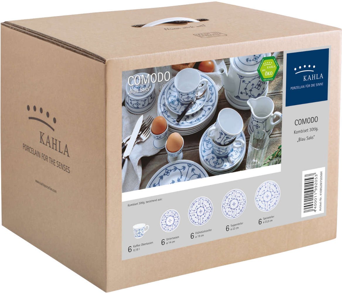 Kahla Blau Saks - Indisch Blau - Stohblumenmuster Kombiservice 30-tlg.