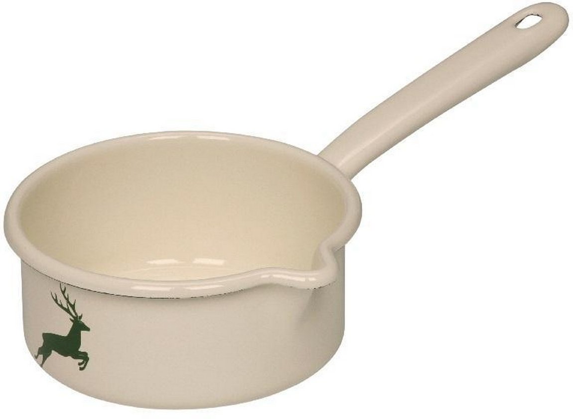 Gmundner Keramik by Riess Grüner Hirsch Stielkasserolle mit großem Ausguß - Emaille 0,75 L / d: 14 cm