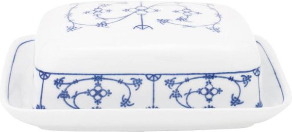 Kahla Blau Saks - Indisch Blau - Strohblumenmuster Butterdose eckig 2-tlg.