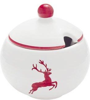 Gmundner Keramik Rubinroter Hirsch Zuckerdose glatt mit Ausschnitt d: 10 cm / h: 11 cm