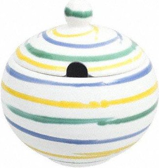 Gmundner Keramik Buntgeflammt Zuckerdose glatt mit Ausschnitt 10 cm
