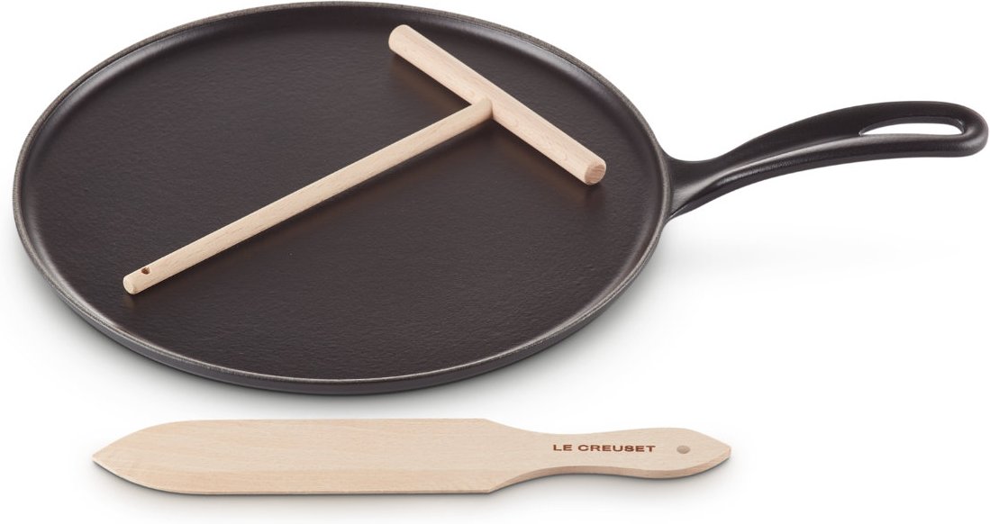 Le Creuset Bräter und Pfannen Spezialitäten Crêpespfanne m. Holzschieber Schwarz 27 cm