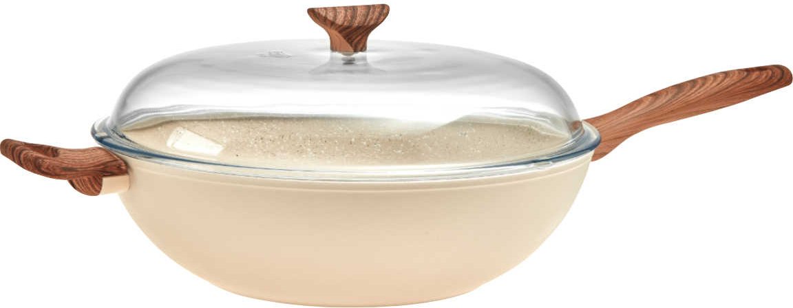 Sambonet Rock'n'Rose - Aluminium-Antihaft Spadella Wokpfanne mit Deckel Rose d: 32 cm/ h: 9,5 cm / 5,7 L