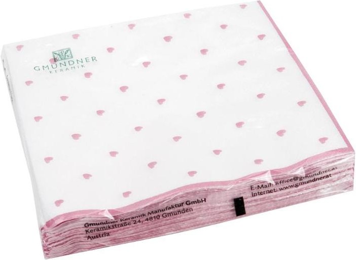 Gmundner Keramik Herzerl Rosa Servietten Lunch 33x33 cm 20 Stück