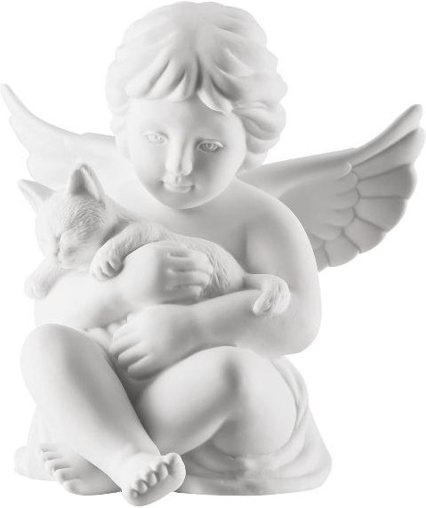 Rosenthal Engel mit Katze groß weiß matt 14 cm