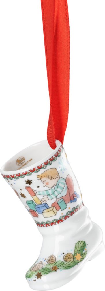 Hutschenreuther Mini-Anhänger Porzellan Ministiefel Holzklötzchen 5 cm