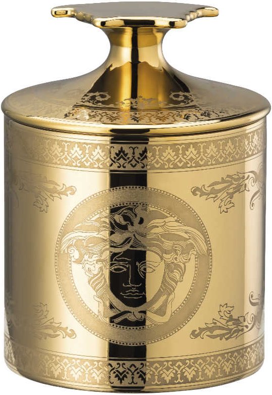 Rosenthal Versace Golden Medusa Tischlicht mit Deckel und Duftwachs h: 12 cm / d: 9 cm