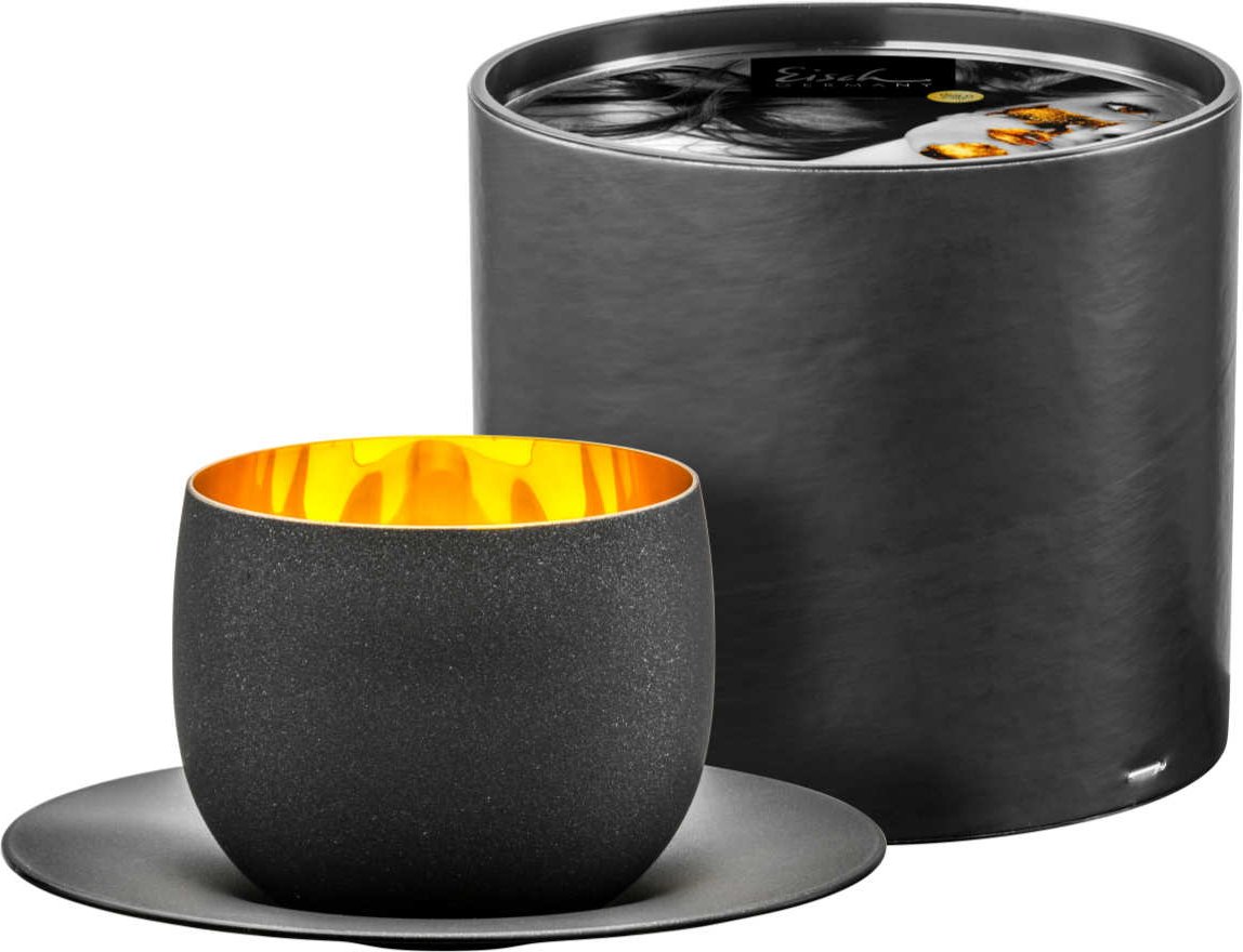 Eisch cosmo schwarz gold Cappuccinoobertasse mit Untertasse Glas Set 2-tlg.