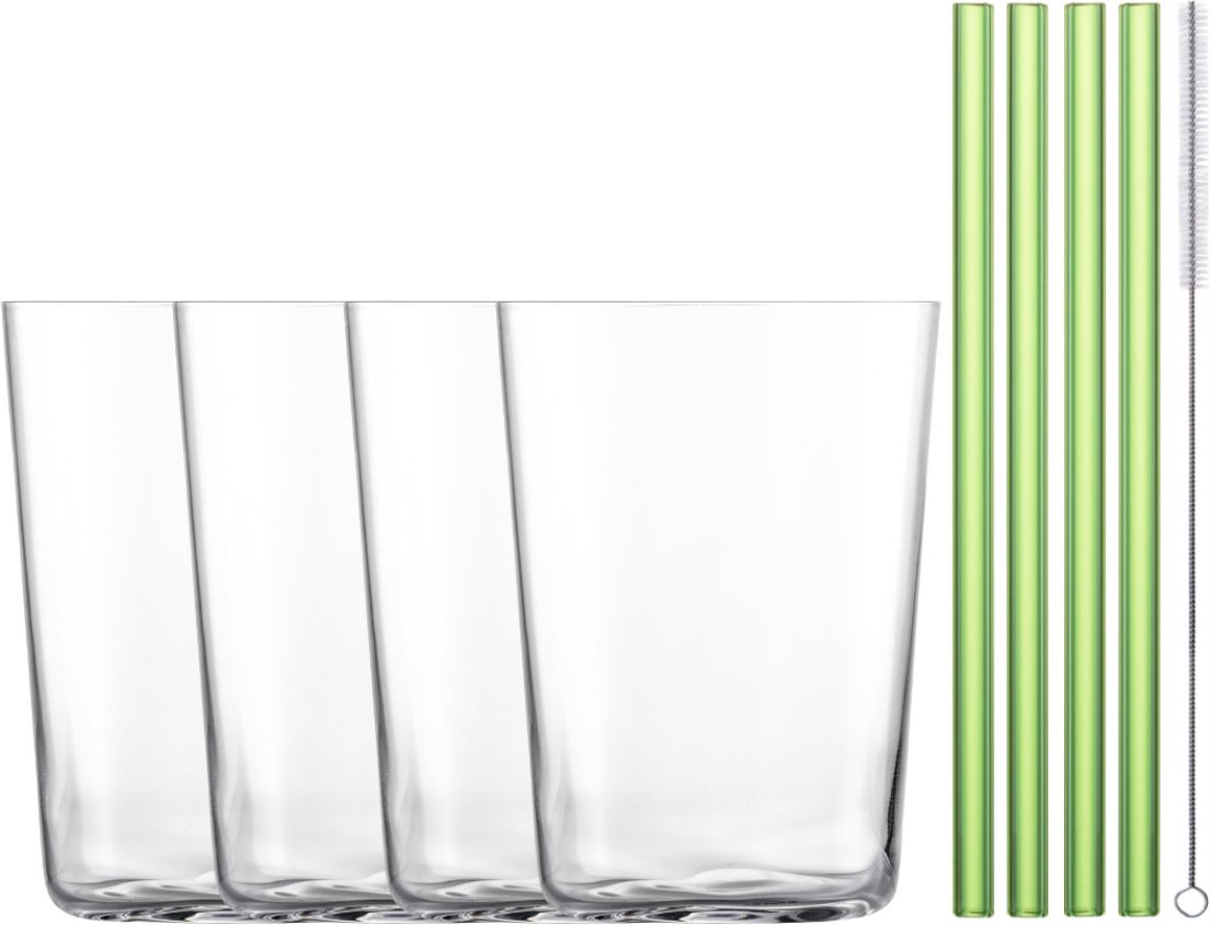 Eisch Secco Flavoured Cocktail Gläser mit grünen Trinkhalmen im Geschenkkarton Set 9-tlg.