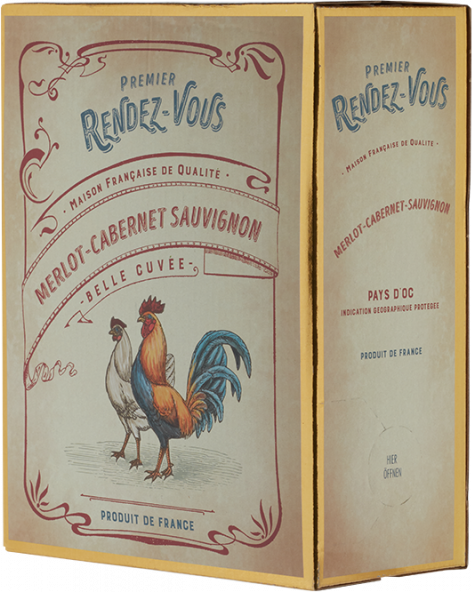 Premier Rendez-Vous Merlot Cabernet Sauvignon Bag-in-Box - 3,0 L (2023) - Les Producteurs Réunis - Rotwein aus Frankreic...