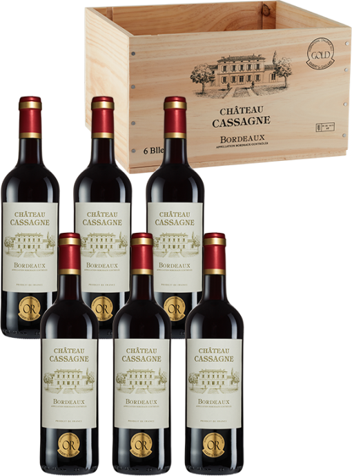 6er-Holzkiste Bordeaux AOP (2022) - Château Cassagne - Rotwein aus Bordeaux, Frankreich