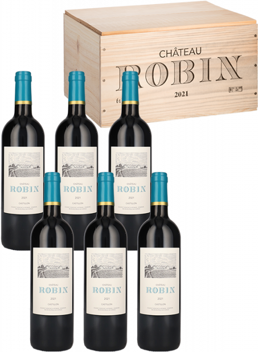 6er Original Holzkiste - Château Robin (2021) - Château Robin - Rotwein aus Bordeaux, Frankreich