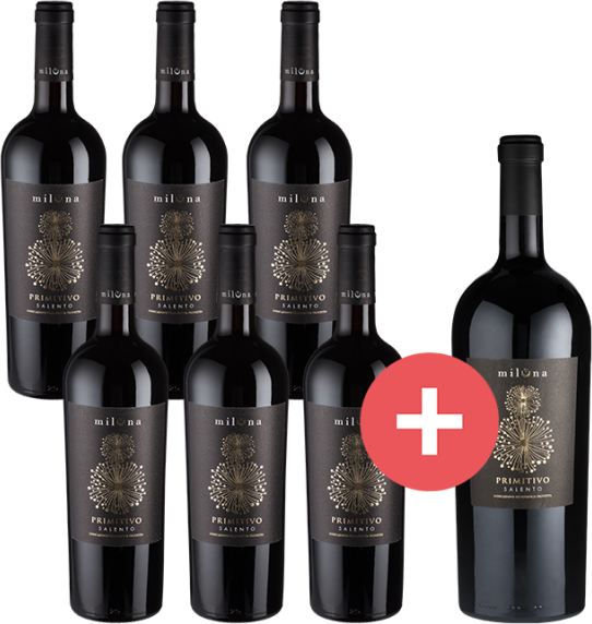 6er-Paket Miluna Primitivo Salento + GRATIS Magnumflasche - Cantine San Marzano - Weinpakete aus Italien