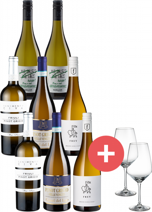 8er-Paket Grauburgunder vs. Pinot Grigio inkl. 2er Set Schott-Zwiesel Gläser - Weinpakete