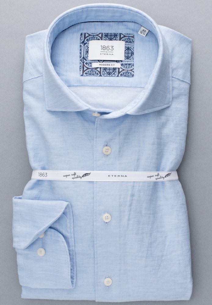 MODERN FIT Linen Shirt in hellblau unifarben