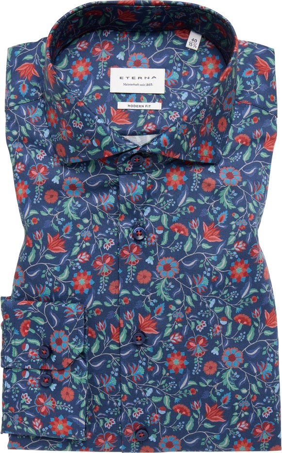 MODERN FIT Hemd in dunkelblau bedruckt