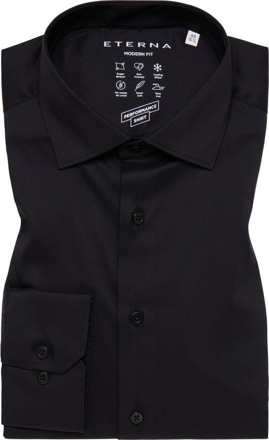 Thumbnail - MODERN FIT Performance Shirt in schwarz unifarben