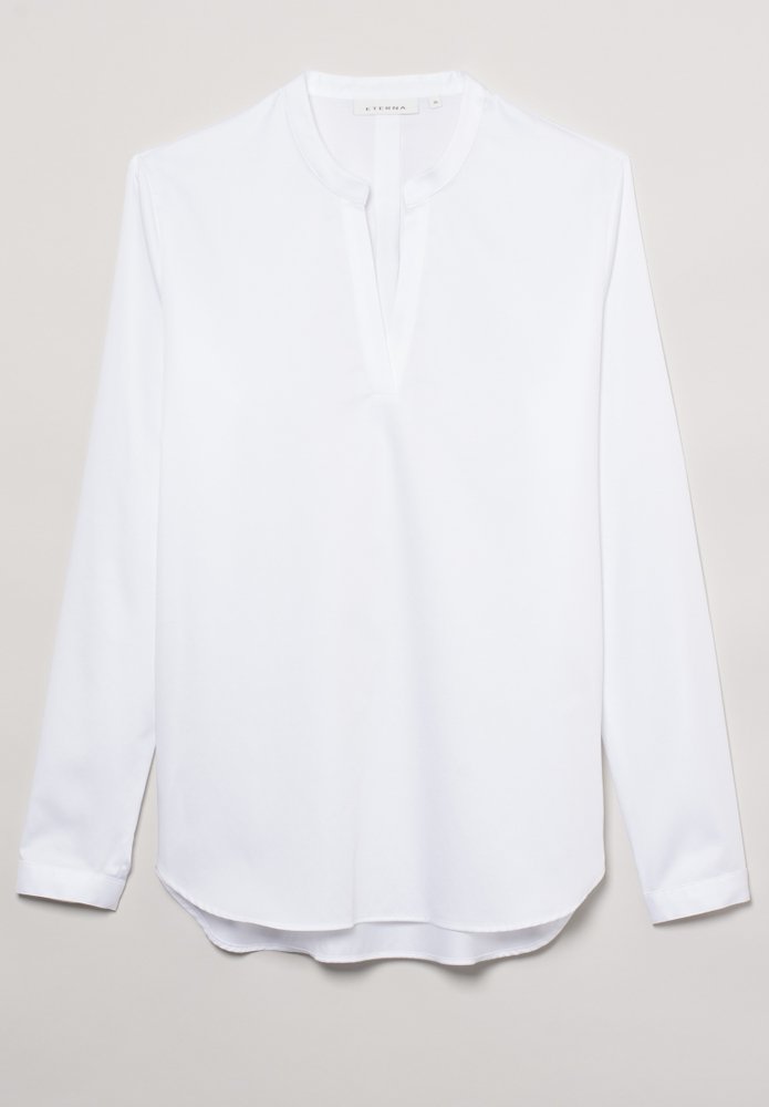 Thumbnail - Satin Shirt Bluse in weiß unifarben