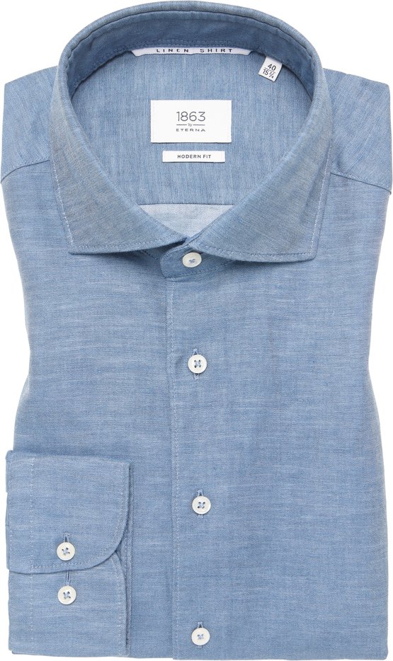 MODERN FIT Linen Shirt in dunkelblau unifarben