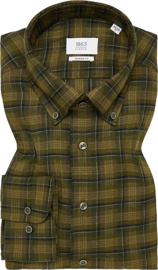 MODERN FIT Hemd in khaki kariert