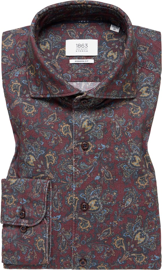 MODERN FIT Hemd in weinrot bedruckt