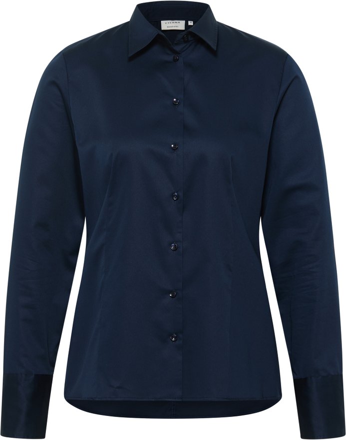 Thumbnail - Satin Shirt Bluse in dunkelblau unifarben