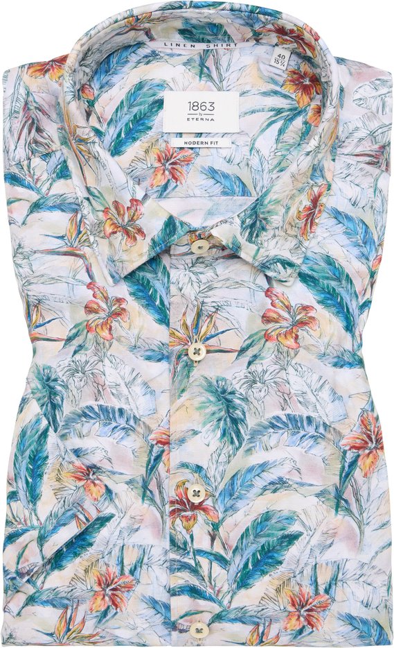 MODERN FIT Linen Shirt in sand bedruckt