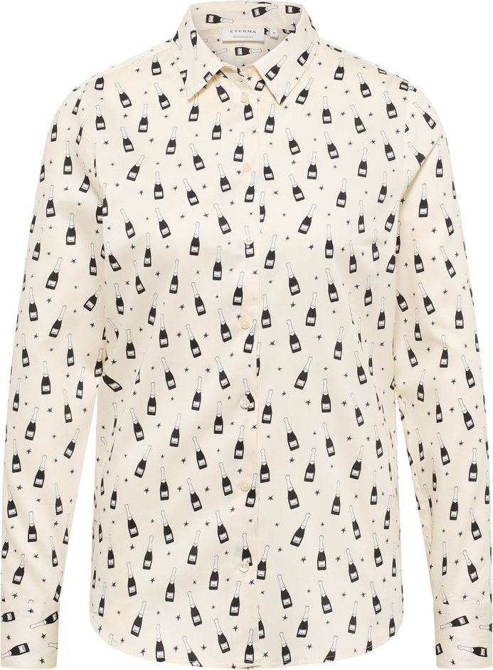 Hemdbluse in wollweiß bedruckt