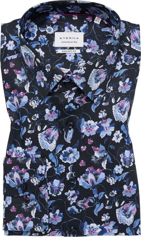 COMFORT FIT Hemd in navy bedruckt