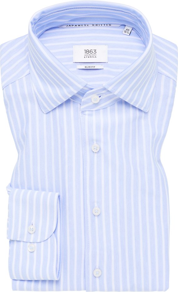 Thumbnail - SLIM FIT Japanese Knitted in himmelblau gestreift