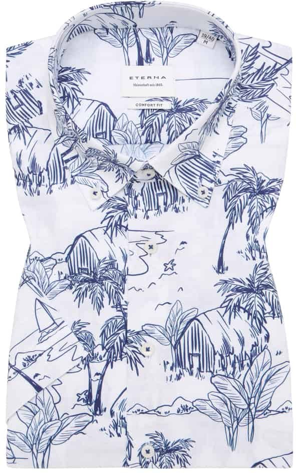 COMFORT FIT Hemd in blau bedruckt