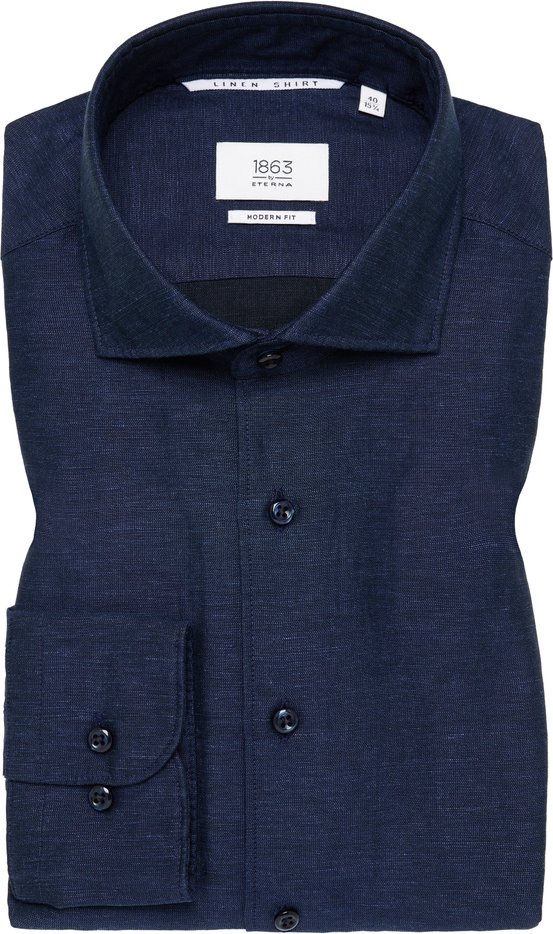 MODERN FIT Linen Shirt in midnight unifarben