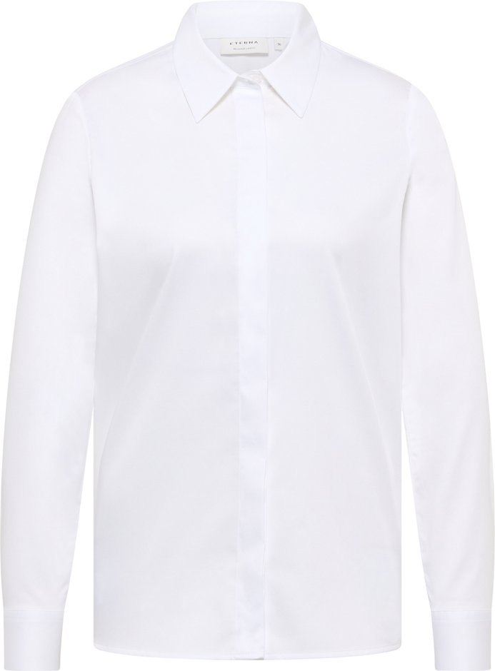 Thumbnail - Satin Shirt Bluse in weiß unifarben