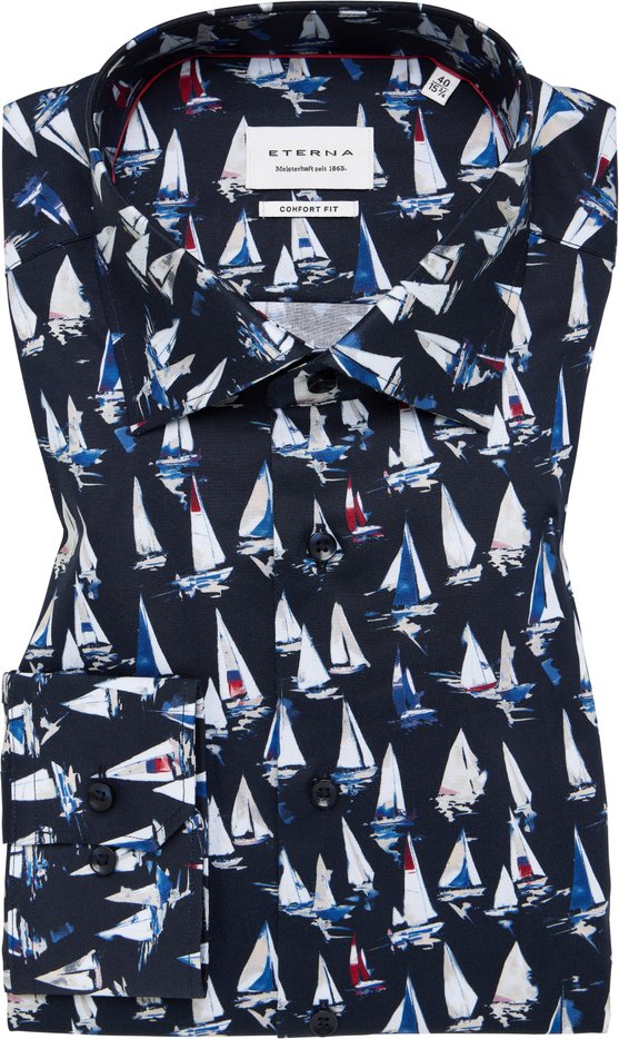 COMFORT FIT Hemd in navy bedruckt