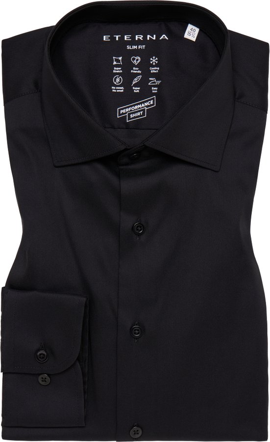 Thumbnail - SLIM FIT Performance Shirt in schwarz unifarben