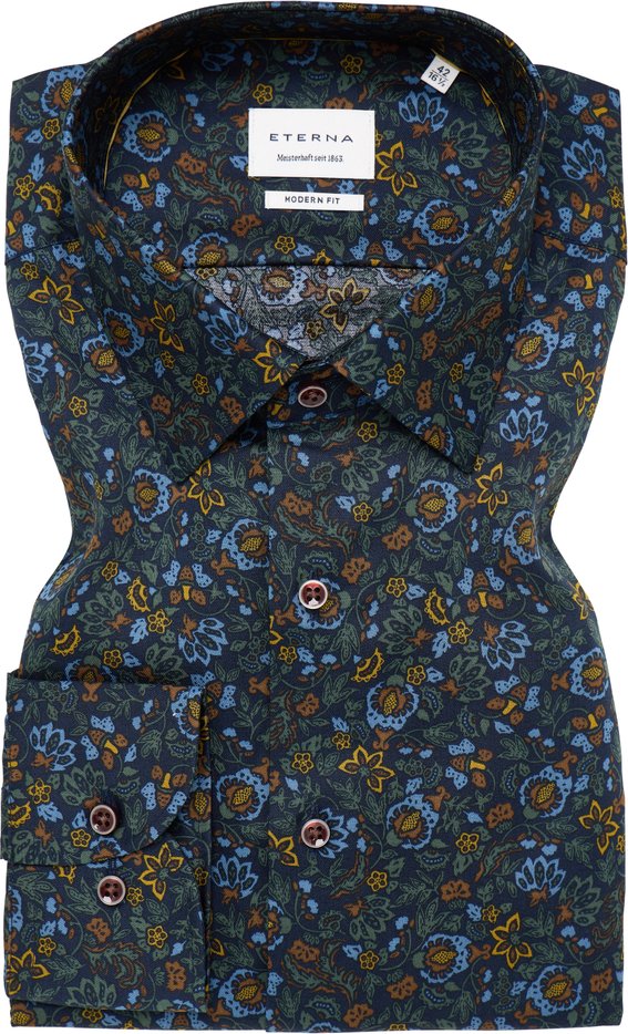 MODERN FIT Hemd in navy bedruckt