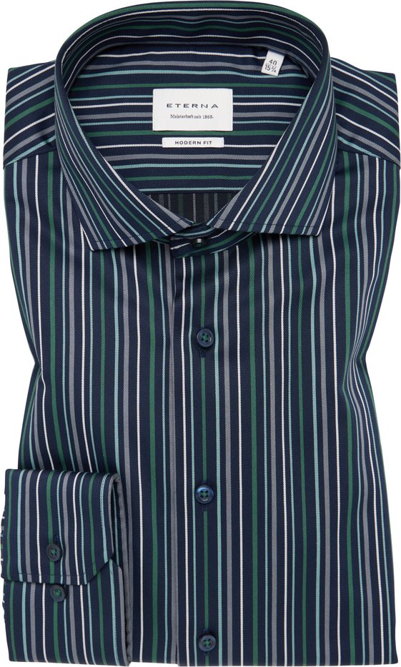 Thumbnail - MODERN FIT Hemd in dunkelblau gestreift