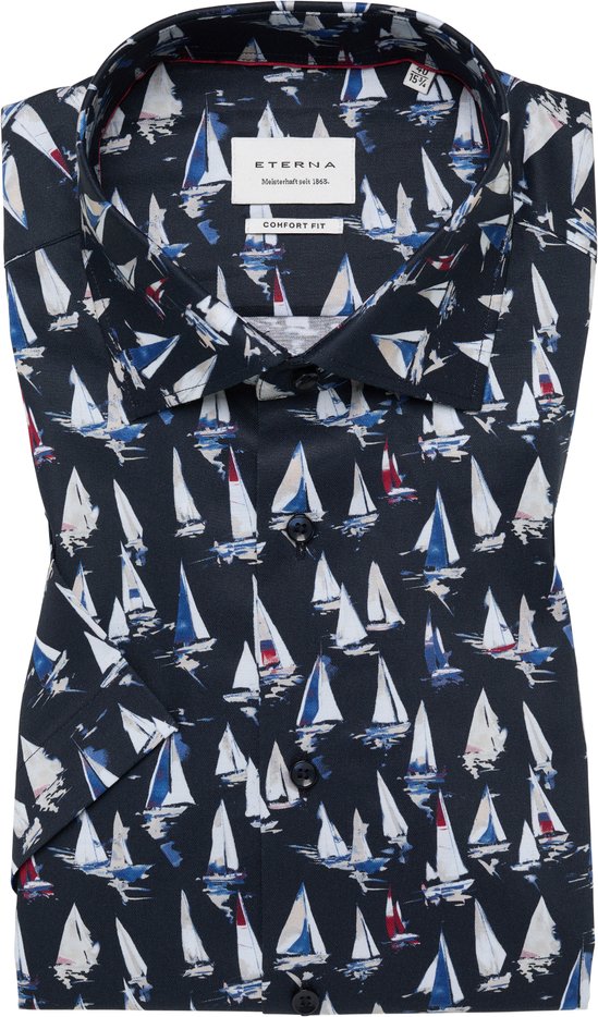 COMFORT FIT Hemd in navy bedruckt