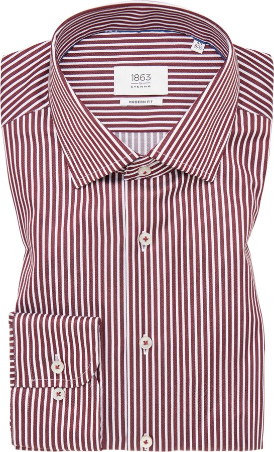 MODERN FIT Hemd in weinrot gestreift