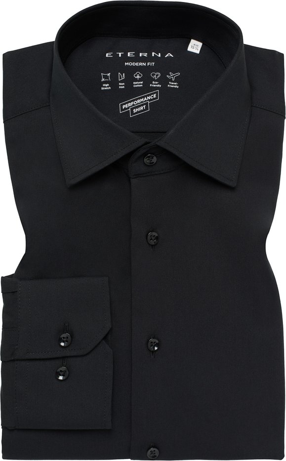 Thumbnail - MODERN FIT Performance Shirt in schwarz unifarben